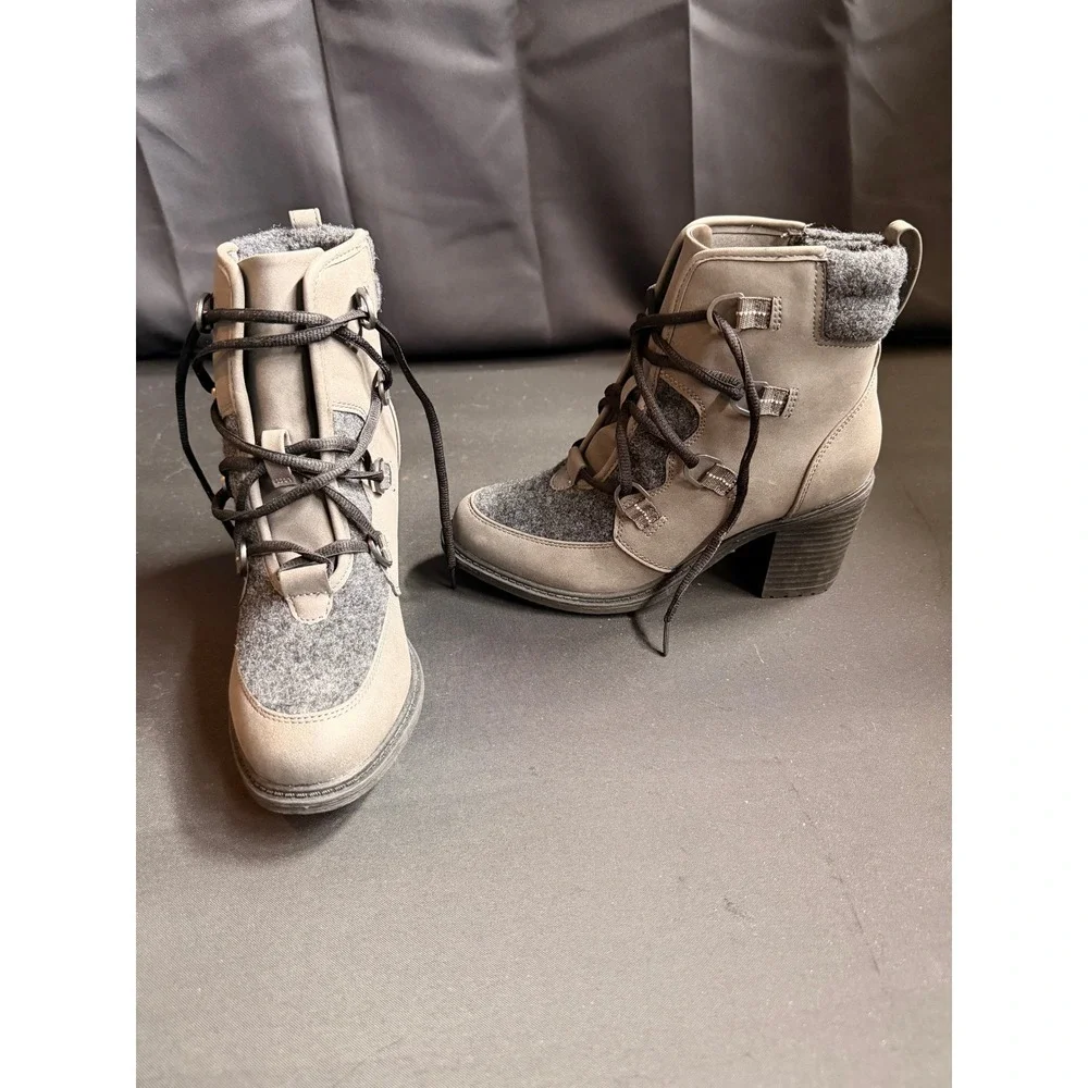 Sonoma Goods For Life Sugarglider Tan Grey Lace Up Block Heel Ankle Boot Women 8